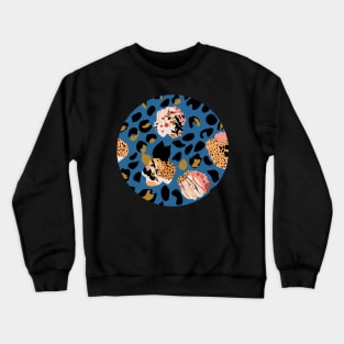 Modern abstract rose and leopard texture blue Crewneck Sweatshirt